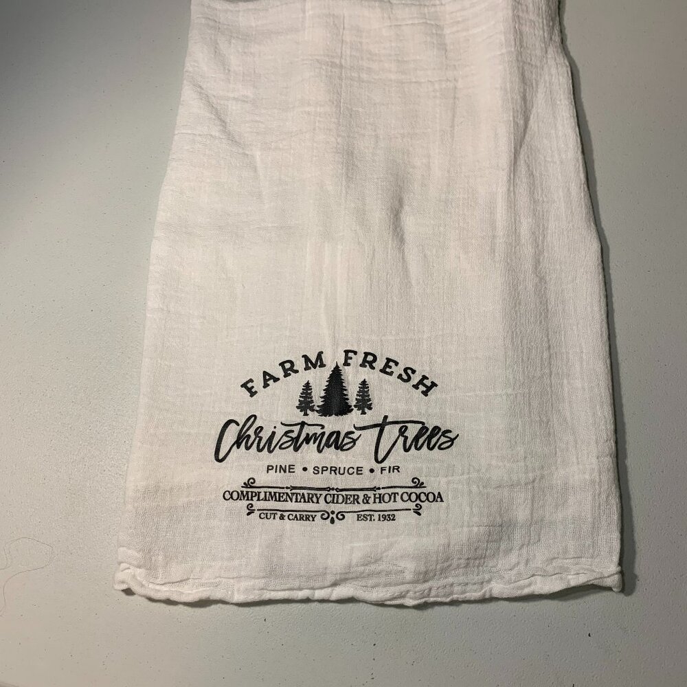 $5 or 4/$10: Farm Fresh Christmas Trees Muslin kitchen towel